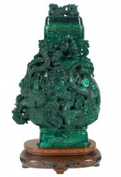 CHINESE CARVED MALACHITE COVER