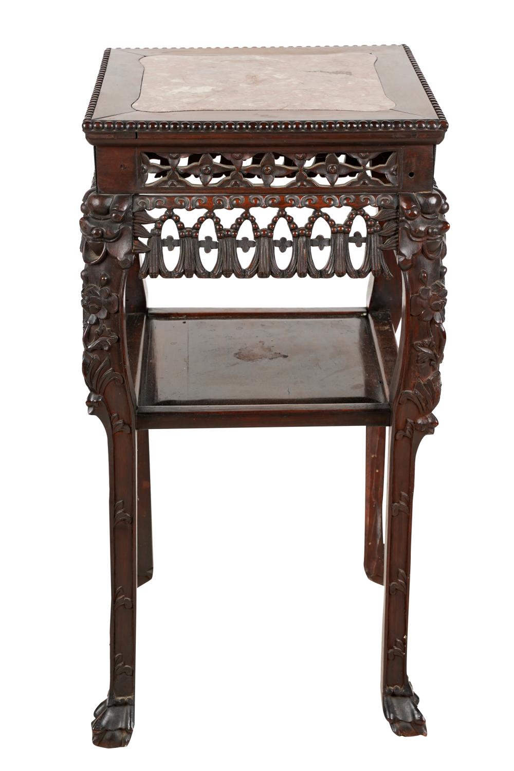 CHINESE CARVED MARBLE INSET FERN