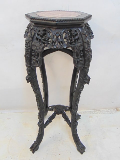 CHINESE CARVED MARBLE TOP PLANT