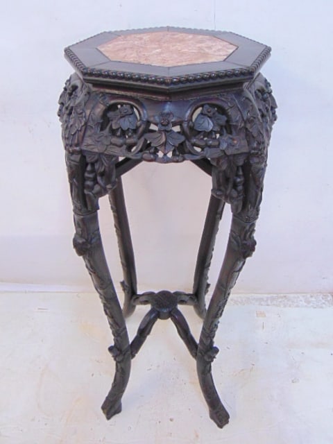 CHINESE CARVED MARBLE TOP PLANT