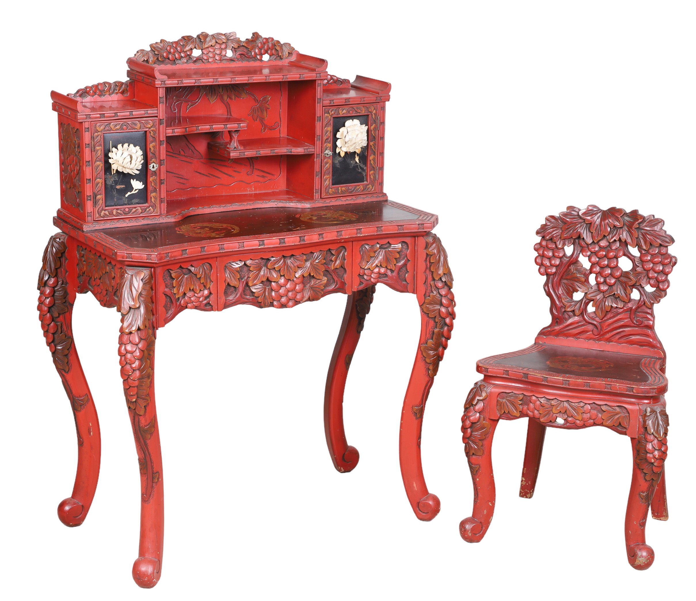 Chinese carved paint decorated desk