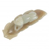 CHINESE CARVED PALE CELADON JA