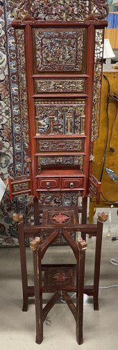 CHINESE CARVED PARCEL GILT SCA