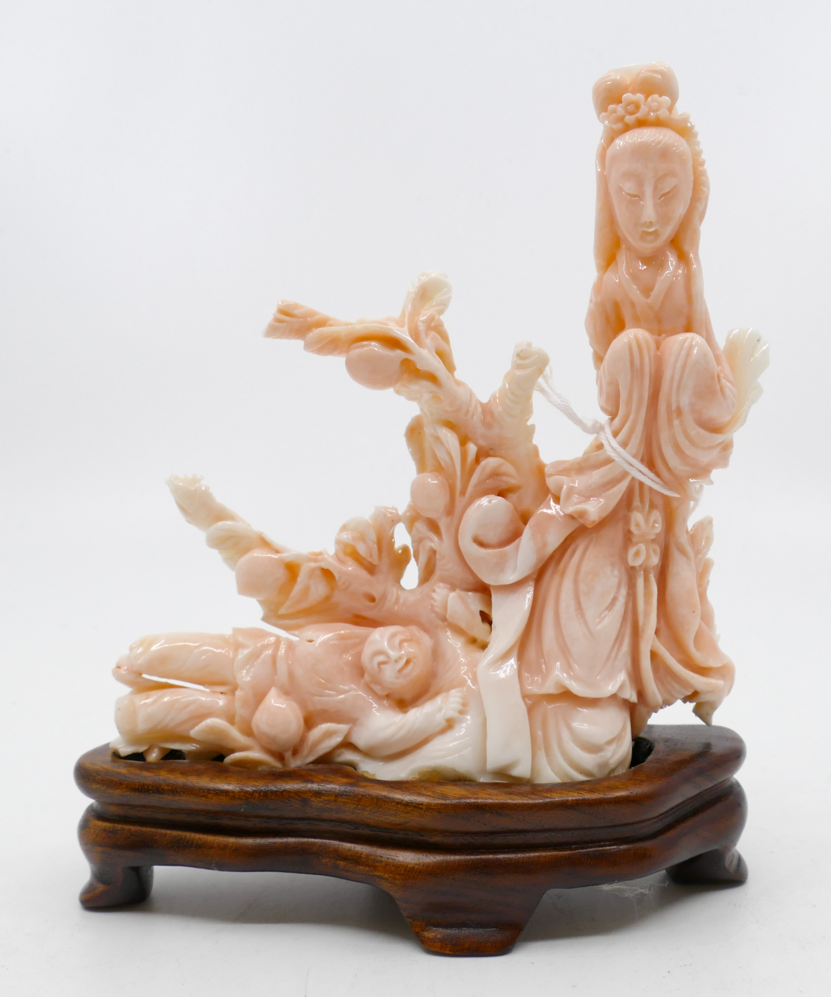 Chinese Carved Pink Coral Guanyin