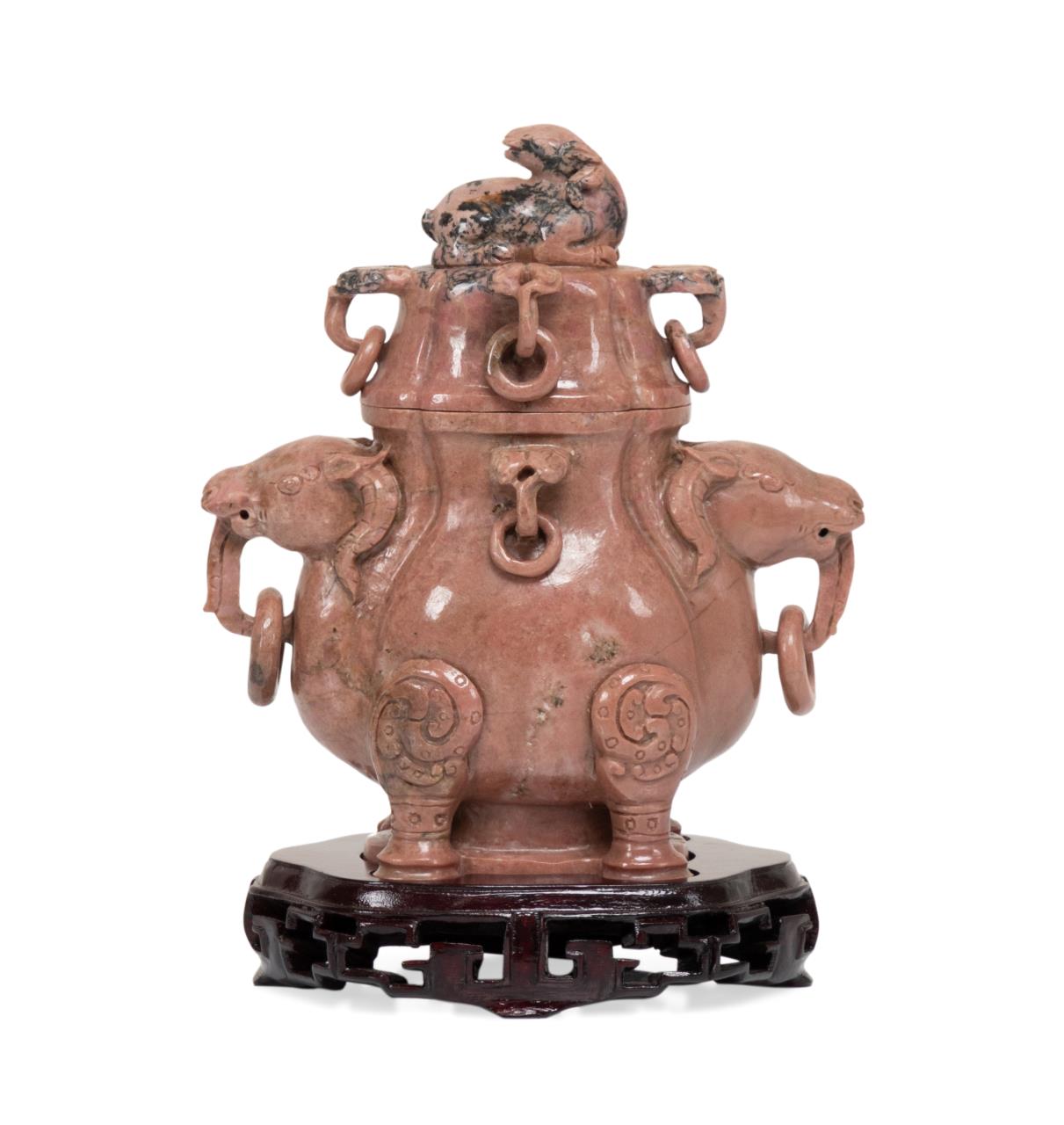 CHINESE CARVED PINK MOTTLED JADE