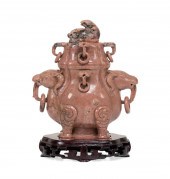 CHINESE CARVED PINK MOTTLED JA