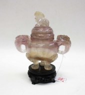 CHINESE CARVED QUARTZ LIDDED U