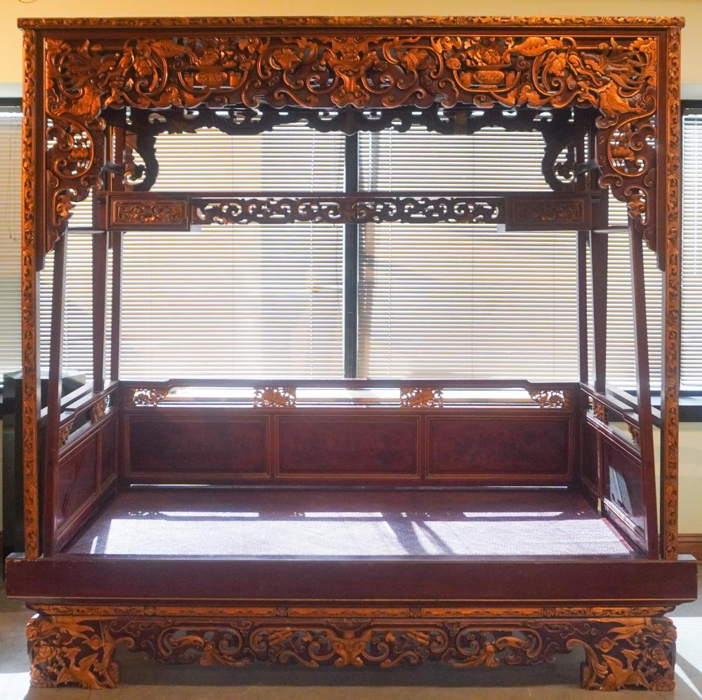 CHINESE CARVED RED AND GILT