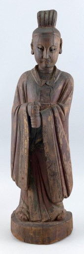 CHINESE CARVED RED AND GILTWOO