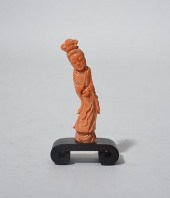 CHINESE CARVED RED CORAL FIGUR