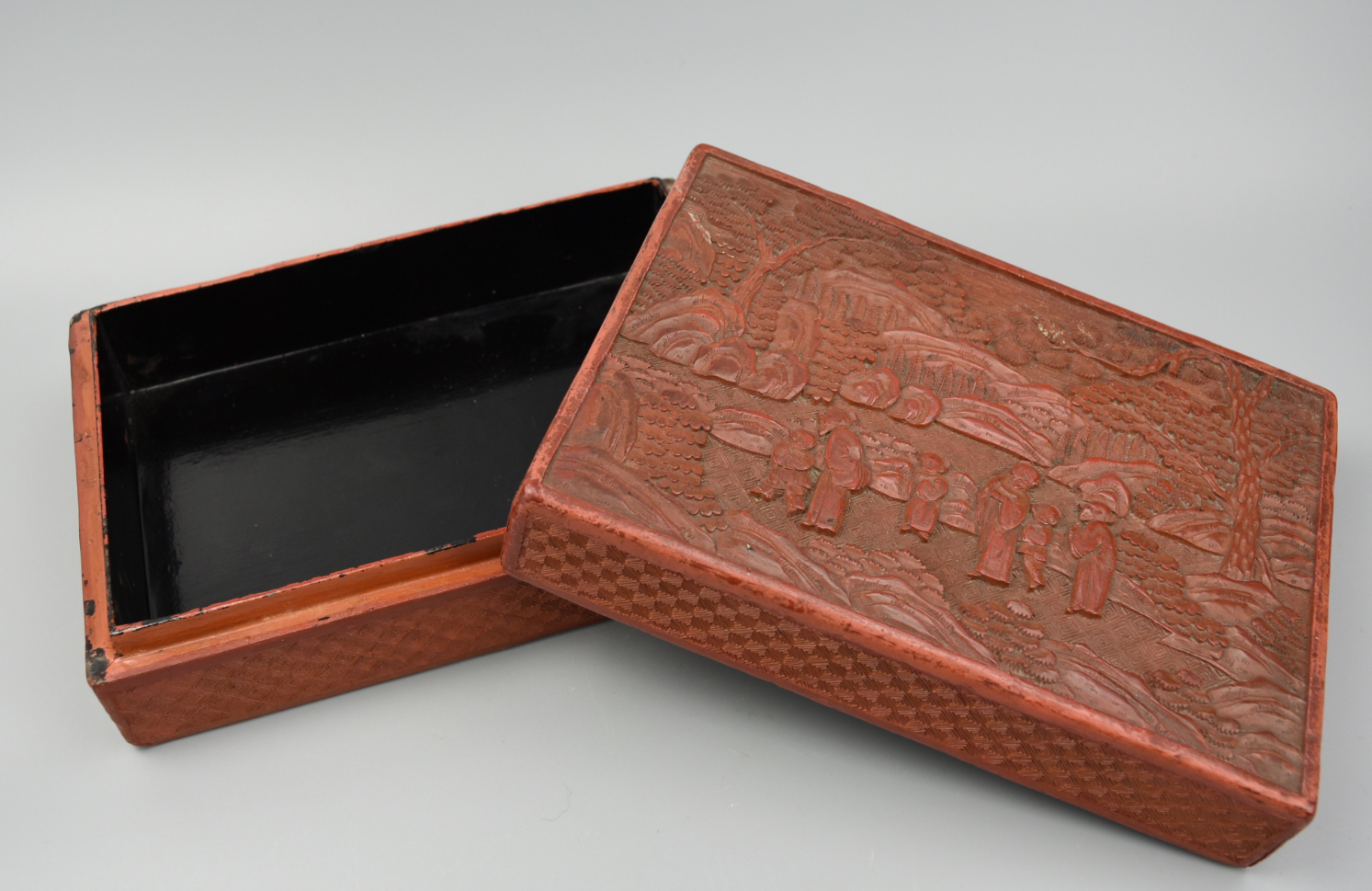 CHINESE CARVED RED LACQUER BOX W/