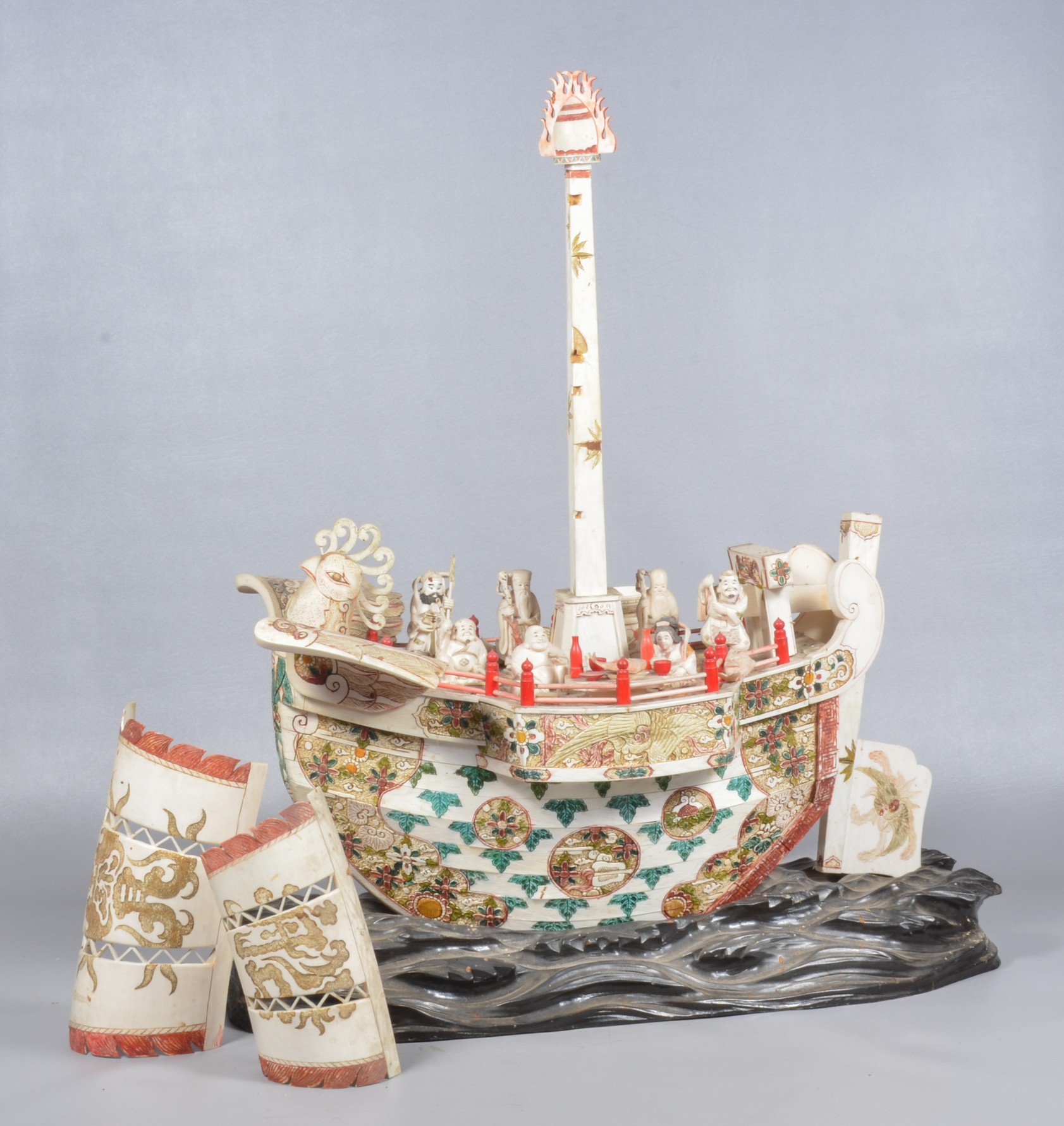 Chinese carved resin boat,