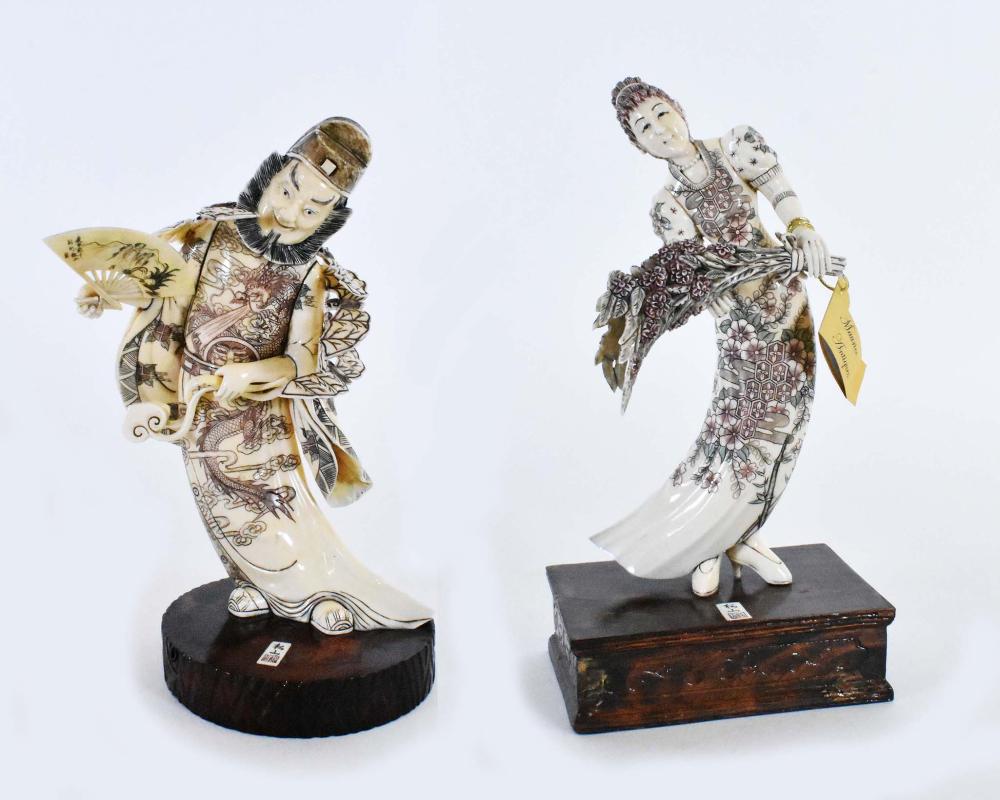 CHINESE CARVED RESIN MAIDEN AND