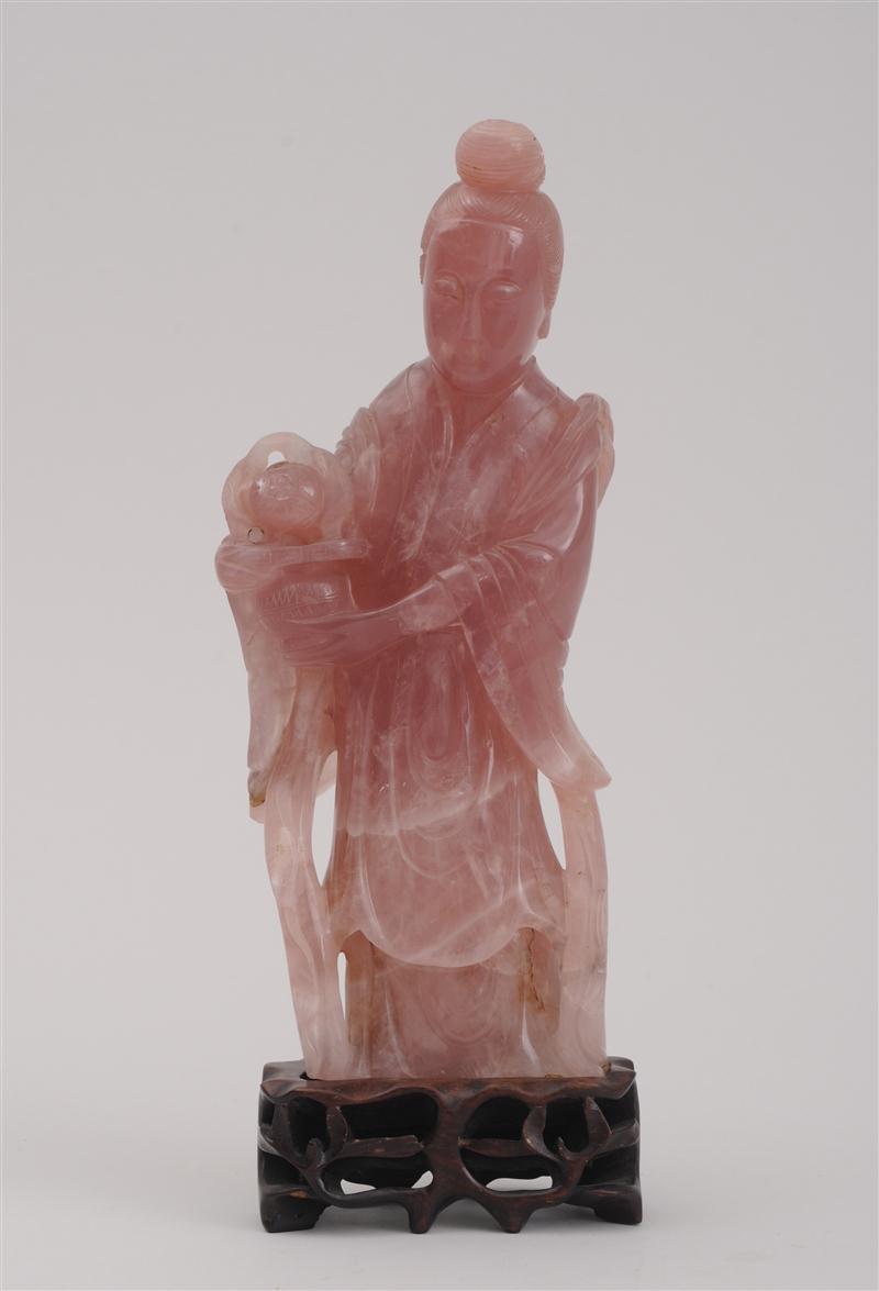 CHINESE CARVED ROSE QUARTZ FIGURE