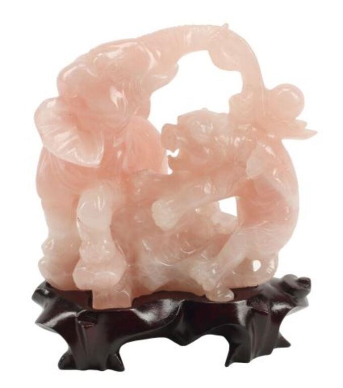 CHINESE CARVED ROSE QUARTZ FIGURE