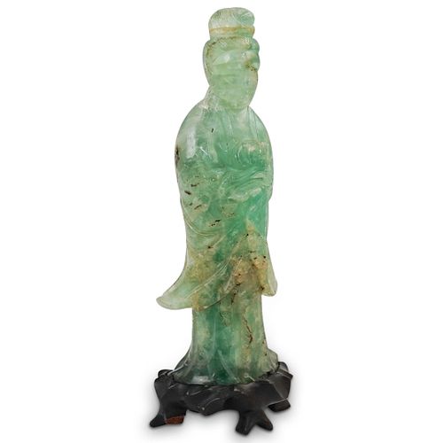 CHINESE CARVED ROSE QUARTZ GUAN