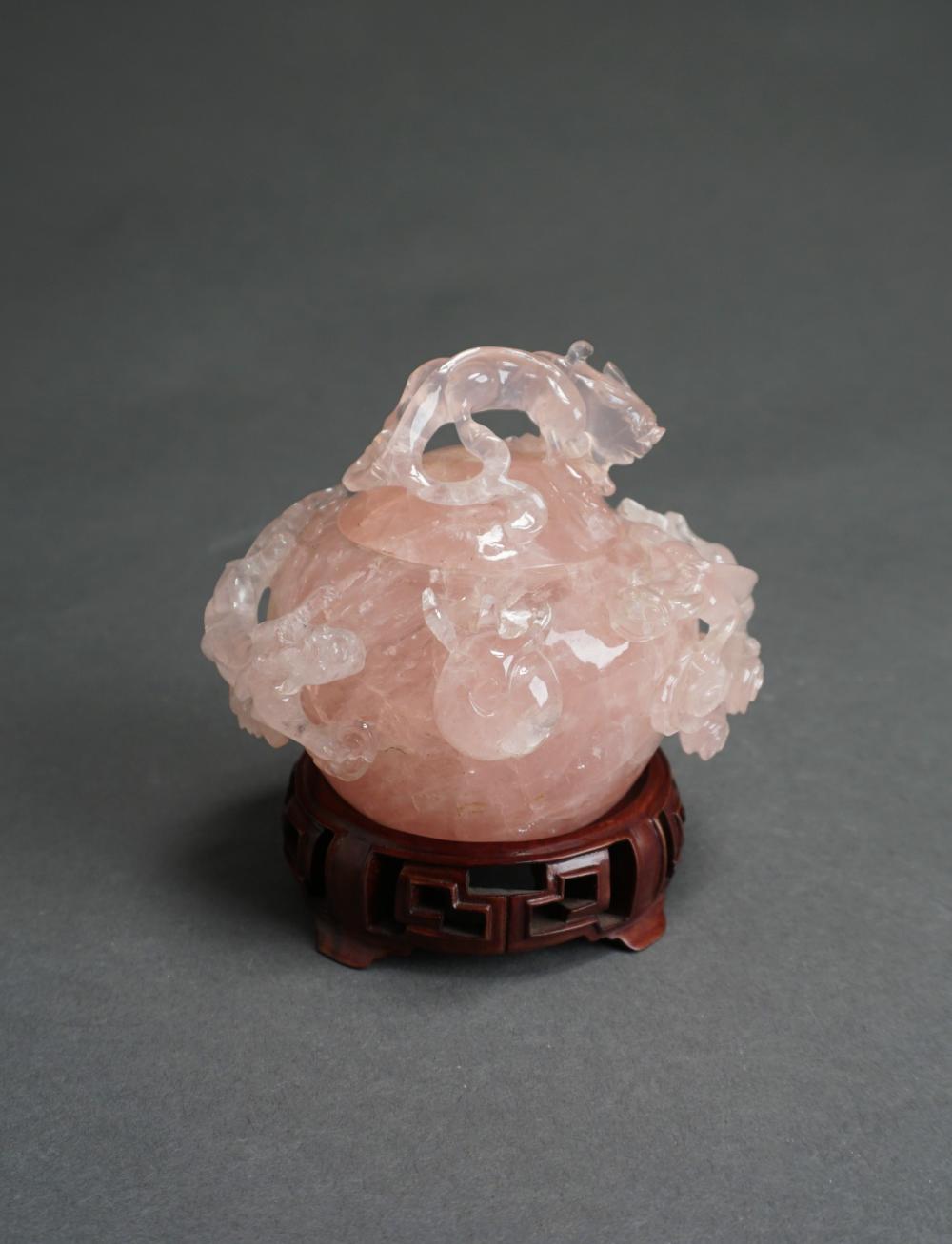 CHINESE CARVED ROSE QUARTZ LIDDED