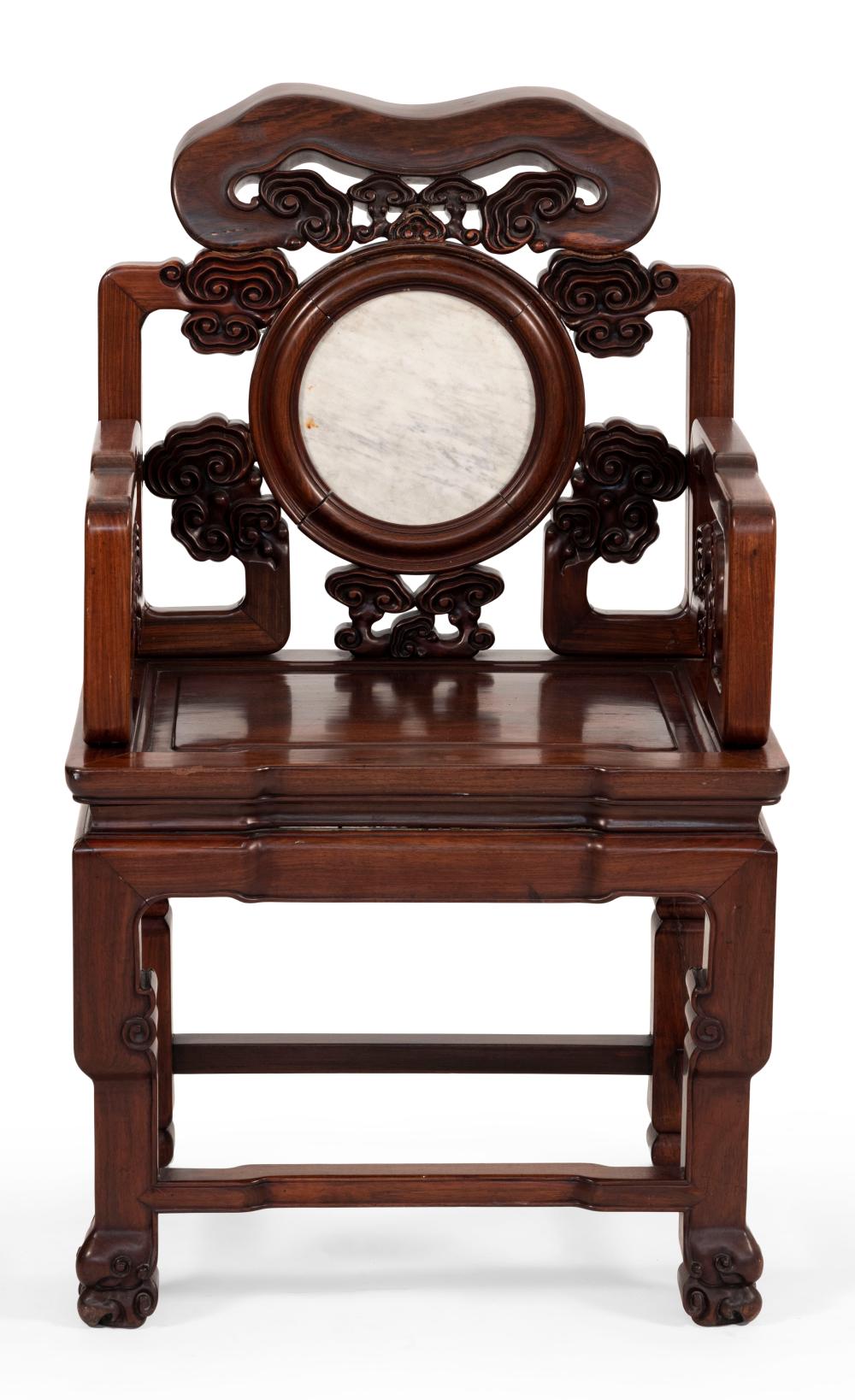 CHINESE CARVED ROSEWOOD ARMCHAIR