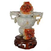 CHINESE CARVED RUSSET JADE FOO