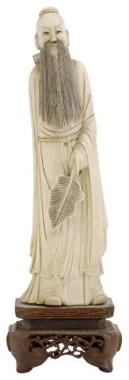CHINESE CARVED SAGE FIGURE, TEXAS