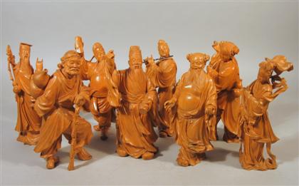 Chinese carved sandalwood set of