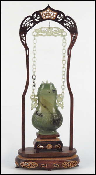 CHINESE CARVED SERPENTINE COVERED