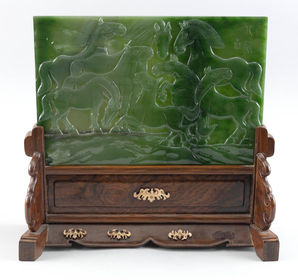 CHINESE CARVED SIMULATED GREEN JADE