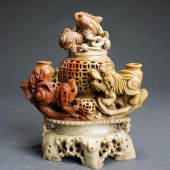 CHINESE CARVED SOAP STONE POTP