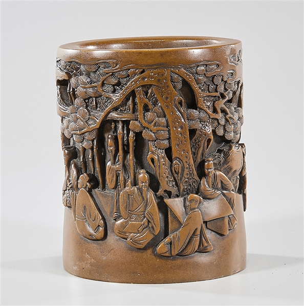 Chinese carved soapstone brush pot;