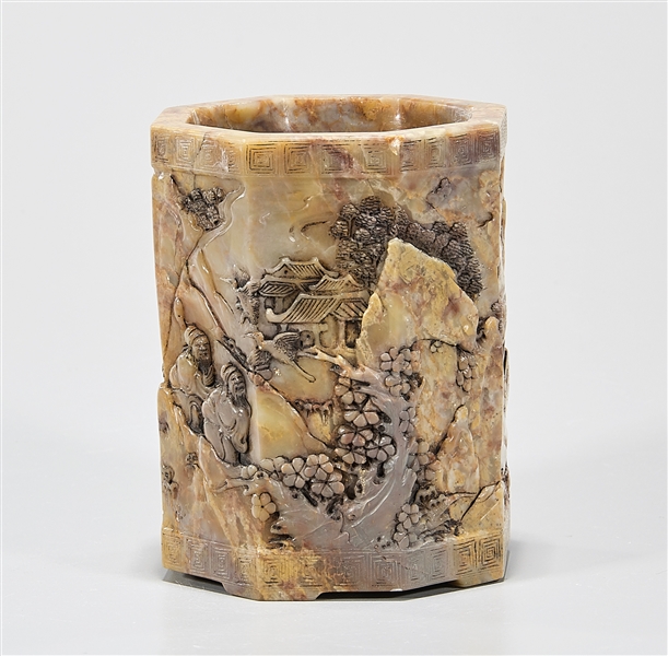 Chinese carved soapstone brush pot;