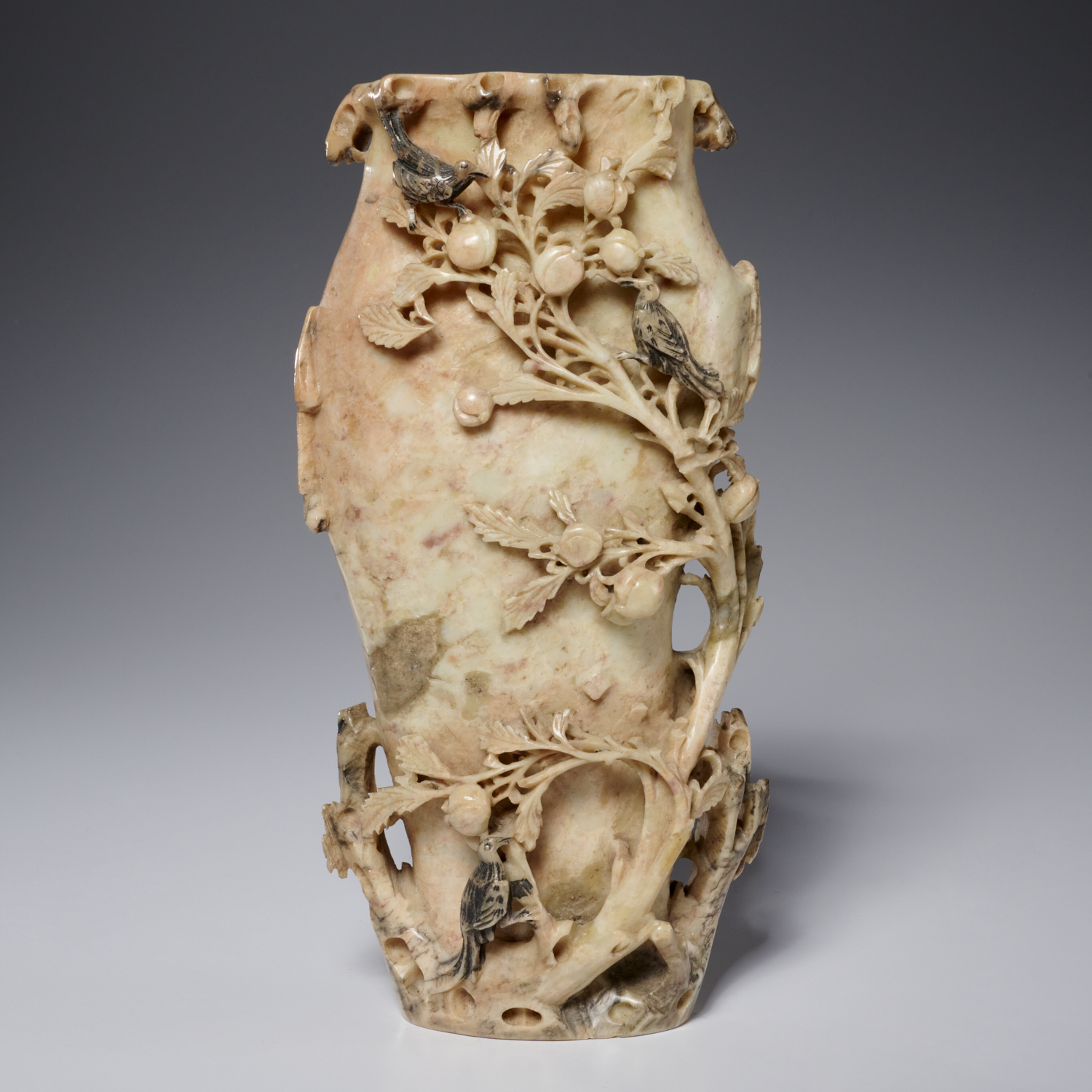 CHINESE CARVED SOAPSTONE VASE, EX