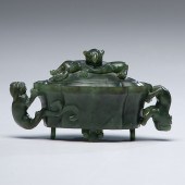 Chinese Carved Spinach Jade Li
