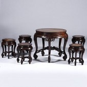 Chinese Carved Table and Stool