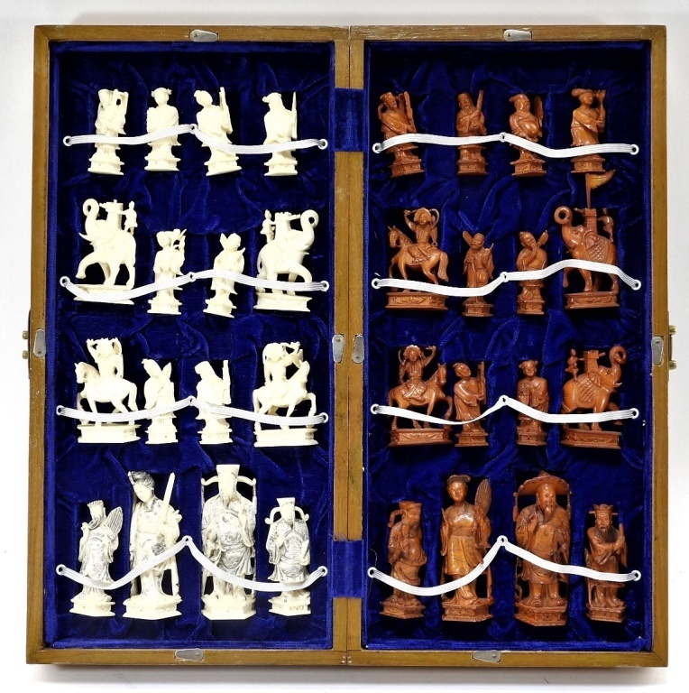 CHINESE CARVED TEA STAINED IVORY