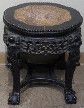 CHINESE CARVED TEAK AND MARBLE