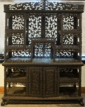 CHINESE CARVED TEAK TWO-PART C