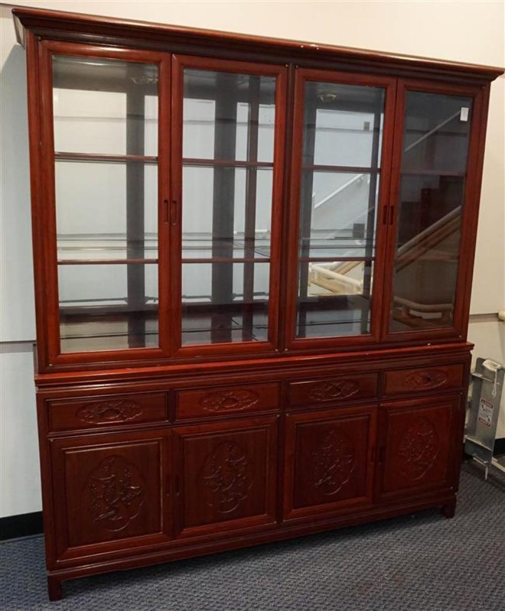 CHINESE CARVED TEAK TWO-PART