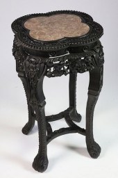 CHINESE CARVED TEAKWOOD AND MA
