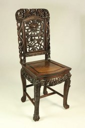 CHINESE CARVED TEAKWOOD SIDE C