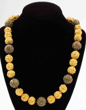 CHINESE CARVED UNAKITE & GOLD-