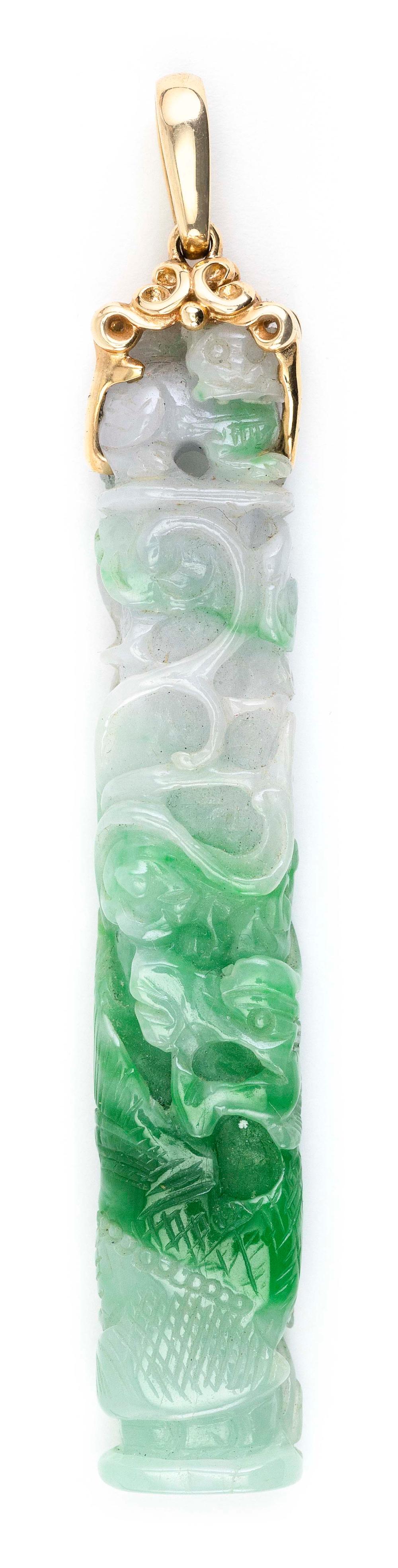 CHINESE CARVED WHITE AND GREEN JADE