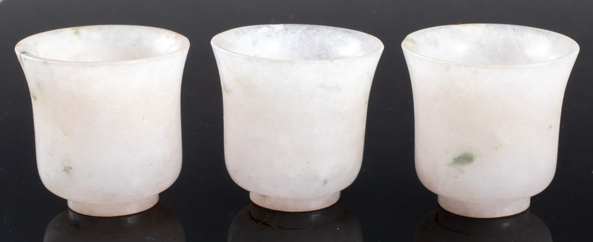 CHINESE CARVED WHITE JADE CUPS, 3