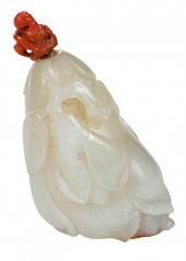 CHINESE CARVED WHITE JADE OR H