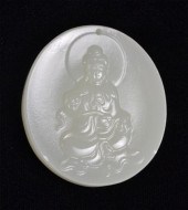 Chinese Carved White Jade Quan