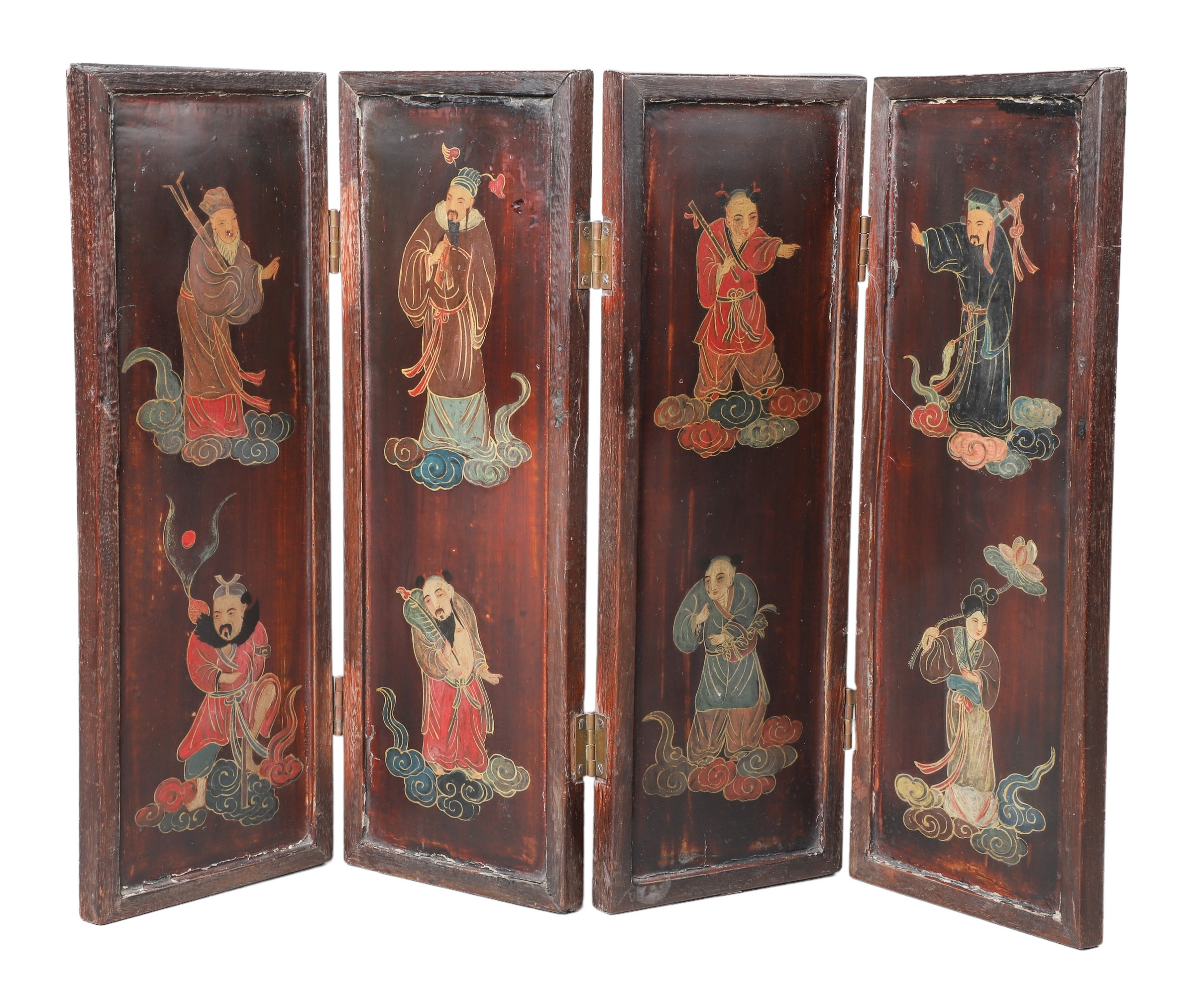 Chinese carved wood 4-panel 