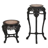 CHINESE CARVED WOOD AND MARBLE