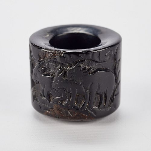 CHINESE CARVED WOOD ARCHERY RING W/