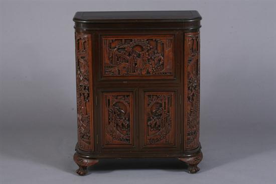 CHINESE CARVED WOOD BAR CABINET