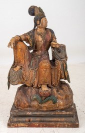 CHINESE CARVED WOOD BODHISATTV