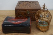 CHINESE CARVED WOOD BOX, LACQU